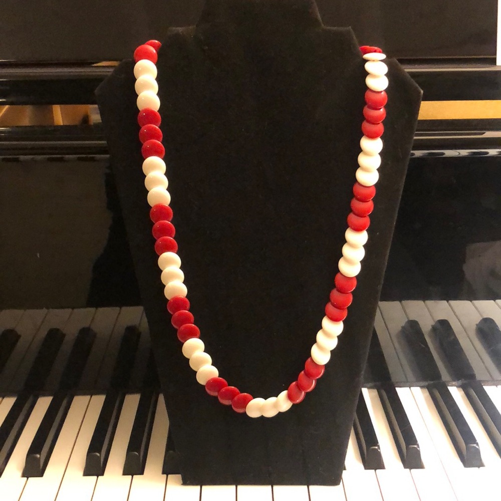Vintage Trifari signed red and white necklace